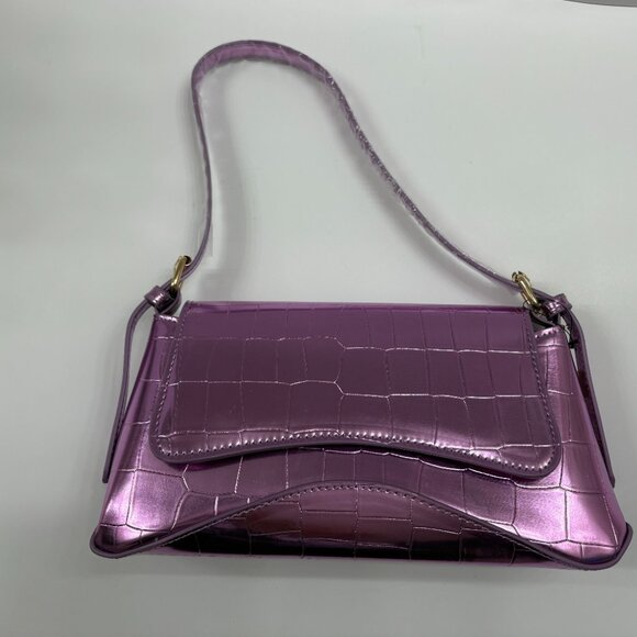 Metallic Mirror Crocodile Embossed Handbag / Crossbody Bag - Lilac Purple- NWT - Picture 3 of 14